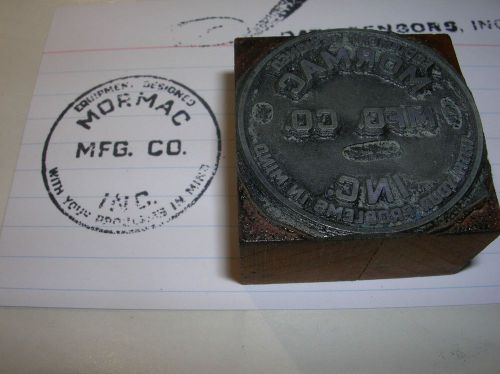 MORMAC MFG CO INC Equipment Vintage Wood Block Printing Metal Stamp Unusual