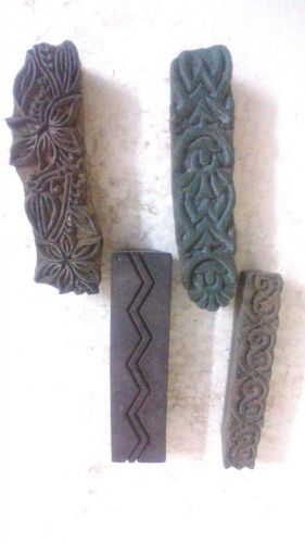 Vintage Rare old carving wooden textile printing block different design set of 4