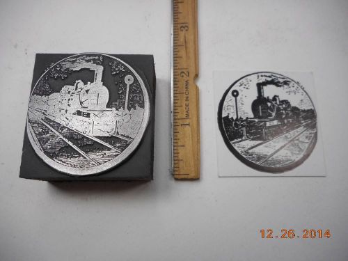 Letterpress Printing Printers Block, Railroad Steam locomotive chugs by Signal