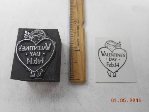 Letterpress Printing Printers Block, Valentine&#039;s Day Feb 14 words w Heart, Cupid