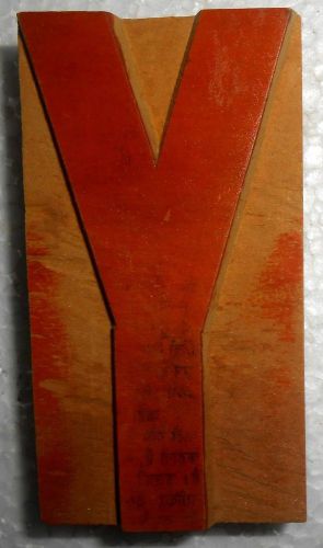 Vintage Letterpress Letter &#034;Y&#034; Wood Type Printers Block Collection 85 m.m. m684