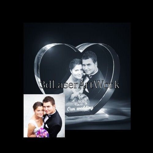 3D Laser photo Heart crystal engraving + LED Light stand