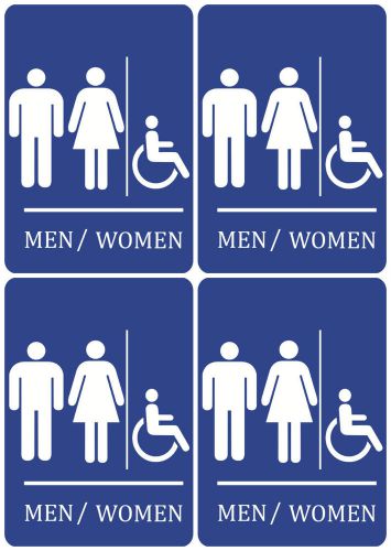 Signs men / women wheelchair restroom access unisex bathroom sign set of four for sale