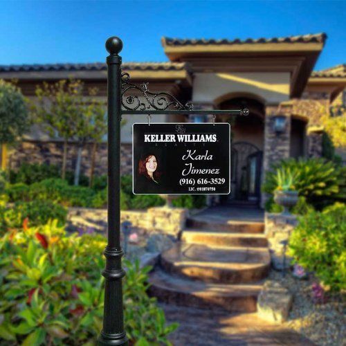 Prestige Real Estate Sign System with Ball Finial &amp; Fluted Base in Black 804-BLK