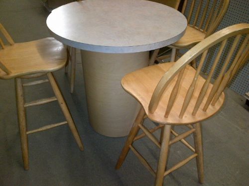 Round High Tables &amp; Stools LOT Oak Chairs Used Store Fixtures Deli Coffee Shop