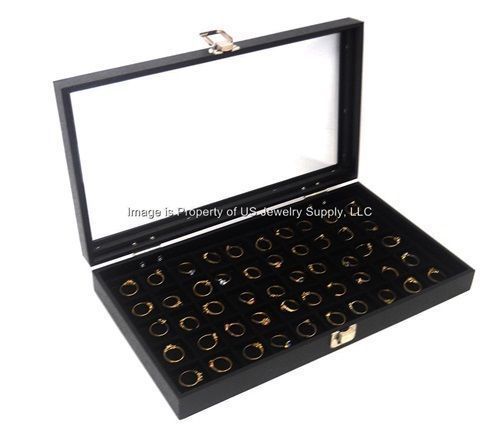 2 Glass Top Lid Black 50  Space Jewelry Display Box Cases Pendant Pin Brooch