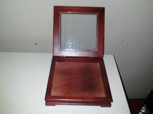 RED WOOD GLASS LID CURIO DISPLAY CASE