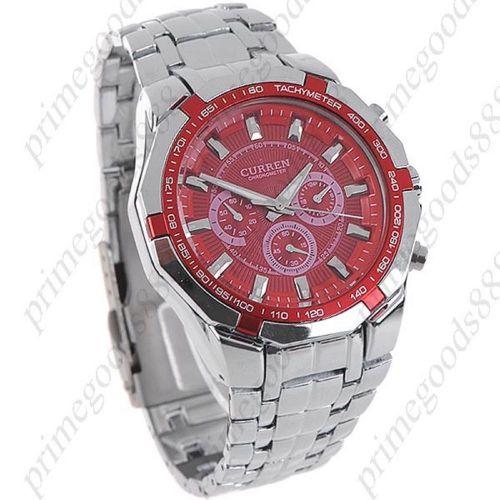 Silver Stainless Steel Quartz Watch Chain Style Band  Free Shipping Red Face