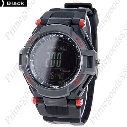 Waterproof Digital Sport Dual Time Compass Alarm Men&#039;s Wrist Wristwatch Black