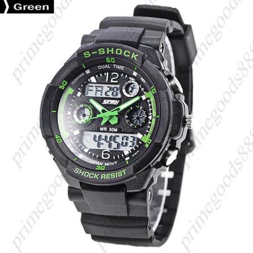 Waterpoof 30 M Analog Digital Silicone Date Alarm Men&#039;s Quartz Wristwatch Green