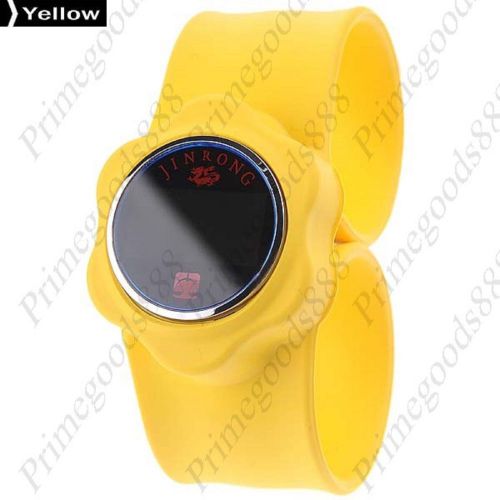 Touch Screen Round LED Digital Rubber Band Lady Ladies Wristwatch Women&#039;s Yellow