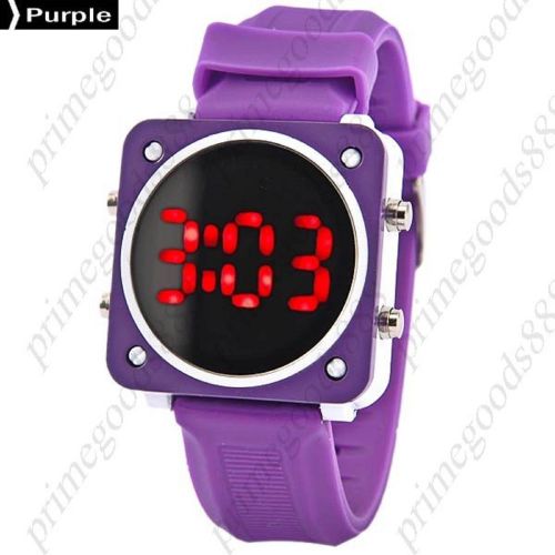 Square Sports LCD Digital Sport Silica Gel Band Free Shipping Wristwatch Purple