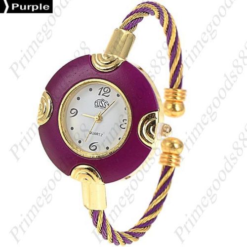 Loop Hoop Bracelet Bangle Lady Ladies Analog Quartz Wristwatch Women&#039;s Purple