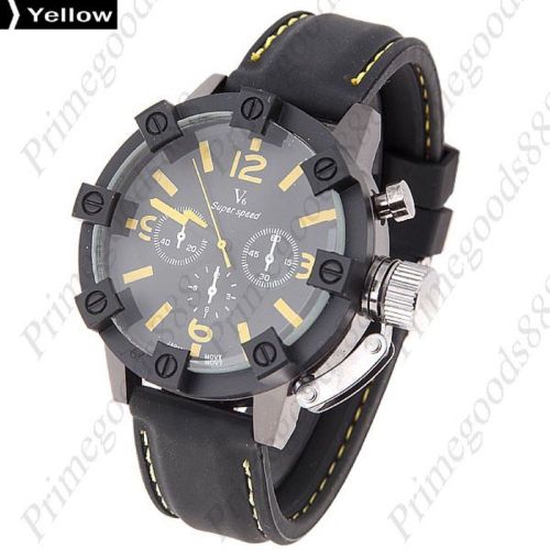 Round rubber band quartz wrist men&#039;s free shipping wristwatch yellow for sale