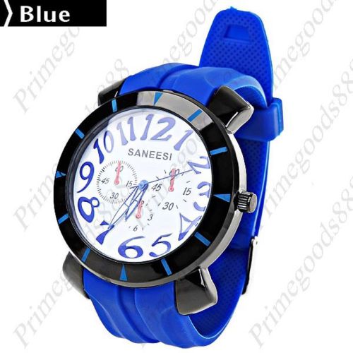 Round Case Rubber Quartz Wrist Men&#039;s Free Shipping Wristwatch Blue