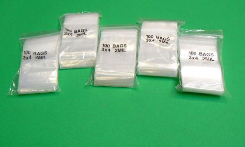 500  3&#034; X 4&#034; 2 MIL RECLOSABLE POLY ZIP LOCK BAGS CLEAR