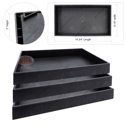 3 piece 2&#034; deep black plastic display tray jewelry storage stackable organizers for sale