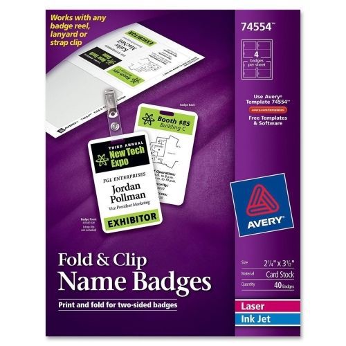 Avery fold &amp; clip name badge - 2.25&#034; w x 3.50&#034; height holding  - white for sale