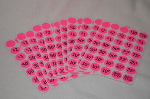 336 Neon Pink Garage Sale Labels Self Adhesive Price Stickers Tags Yard Rummage
