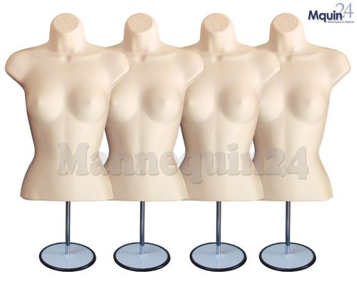 4 Flesh Female Mannequin Forms w/4 Metal Stands + 5 Hanging Hooks/Woman Torsos