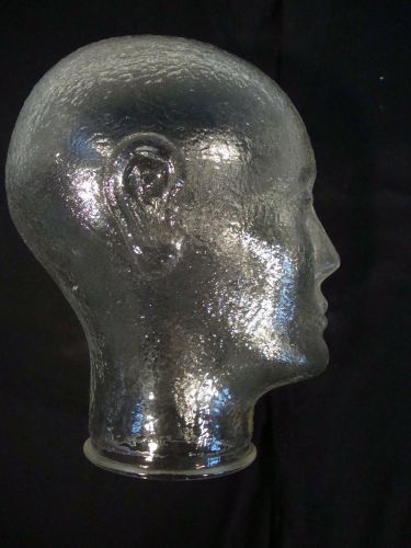 NEW Vintage Cascade England Clear Ruffled Glass Mannequin Head Life Size 8.5&#034; H