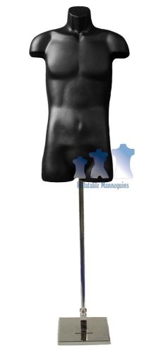 Male 3/4, Black and Tall Adjustable Mannequin Stand with 10&#034; Square Base