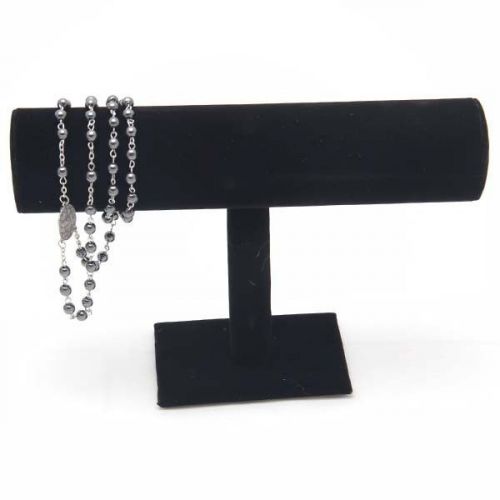 Velvet Bracelet Chain Watch T-Bar Rack Jewelry Hard Display Stand Holder Black