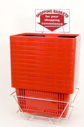 12 Basket Set of Standard-Size Shopping Baskets Plastic Handle Red