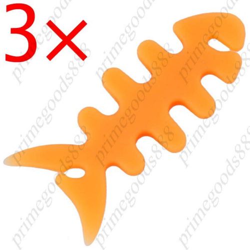 3 x orange fishbone&#039;s shape soft wrap device for earphones cable  free shipping for sale