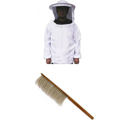 Beekeeping Jacket Veil Bee Suit Dress Smock +Brush Beehive Tool for Beekeeper