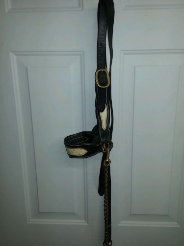 Calf Black white Leather Show Halter w/ brass Control Chain Lead vintage 4H club