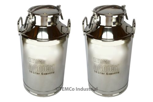 2x temco 50liter 13.25 gallon stainless steel milk can wine pail bucket tote jug for sale