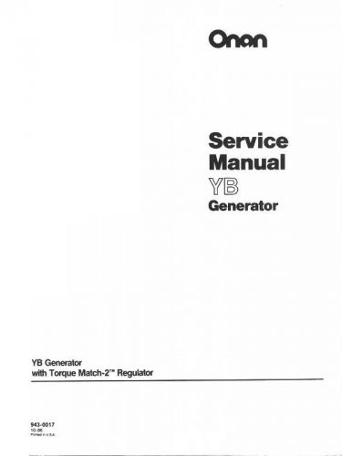 Onan yb generator torque match 2 regulat service manual for sale