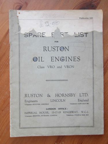 Ruston Oil Engines VRO VRON spare parts list
