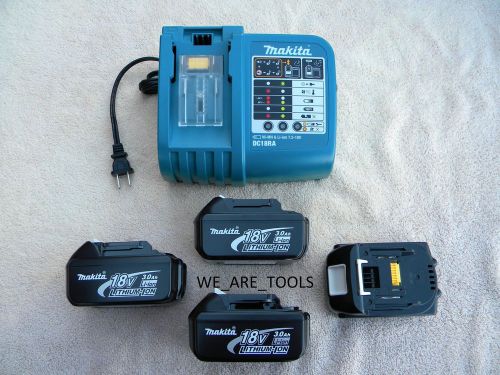 Makita bl1830 18v 4 batteries, dc18ra charger lxt 18v for drill, saw, grinder for sale