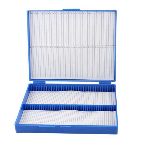 Blue plastic rectangle shaped lined 100 microslide slide microscope box for sale