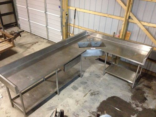 129&#034; Long Stainless Steel Table w/ Sink Undershelf Backsplash &amp; Drawer Corner
