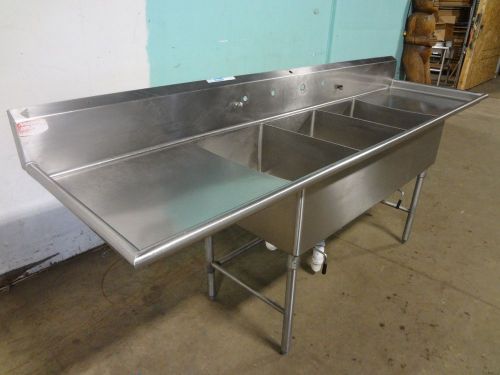 &#034; american delphi &#034; h.d.commercial s.steel 3 compartment sink w/ drain lever for sale