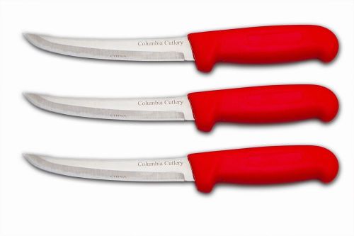 3 Columbia Cutlery 6&#034; Curved &amp; Stiff  Red Boning/Fillet Knives - new &amp; sharp!!