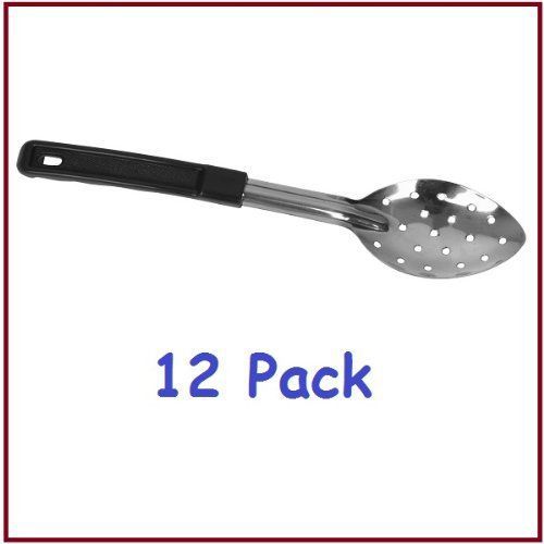 NEW (Pack of 12) 15&#034; Stainless Steel Perforated Serving  Basting Spoon w/Easy Gr