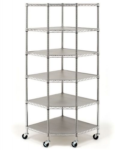 New 6 shelf chrome metal wire shelving corner adjustable shelf rollling rack for sale