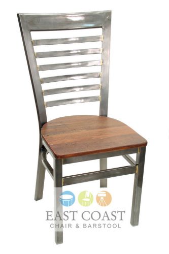 New Gladiator Clear Coat Full Ladder Back Metal Chair with Reclaimed Wood Seat