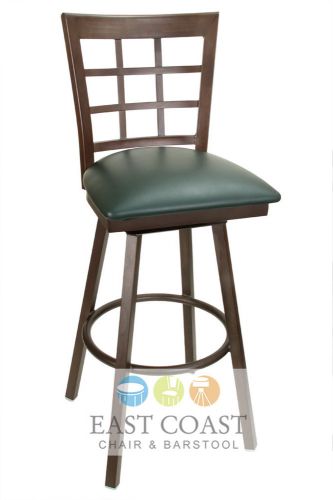 New gladiator rust powder coat window pane metal swivel bar stool w/ green seat for sale