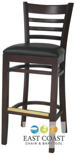 New wooden walnut ladder back restaurant bar stool with black vinyl seat for sale