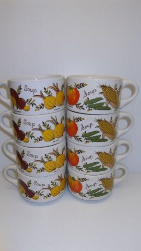 Set of 8 Soup Bowls With Vegetable Themed Graphics