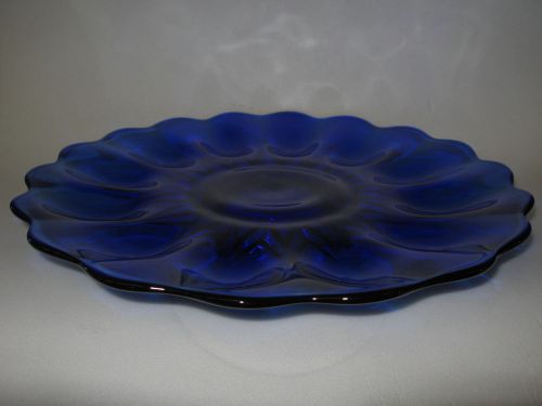 Cobalt Blue glass Deviled Egg tabletop serving Plate / Platter tray hard boiled