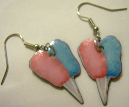 COTTON CANDY PINK BLUE EARRINGS CHARM SUGAR CARNIVAL