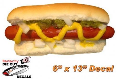Relish Hot Dog 6&#039;&#039;x13&#039;&#039; Decal Sign for Hot Dog Cart or Concession Stand Menu