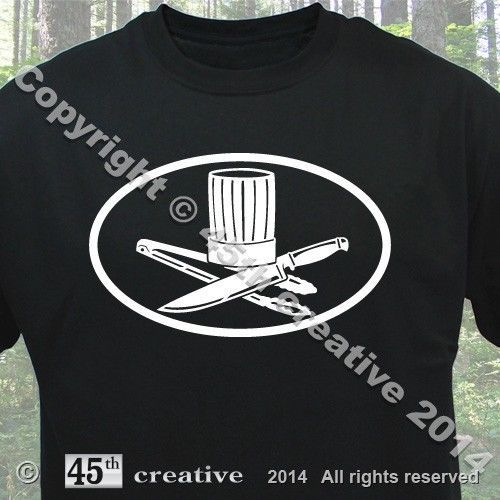 Cook T-shirt - cooks hat cooking knife barbecue bbq tongs oval logo tee shirt