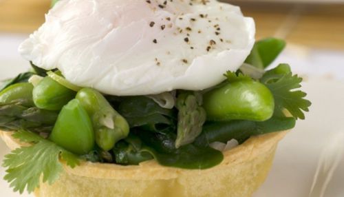 Green Vege Tarts with Soft Egg  Recipe